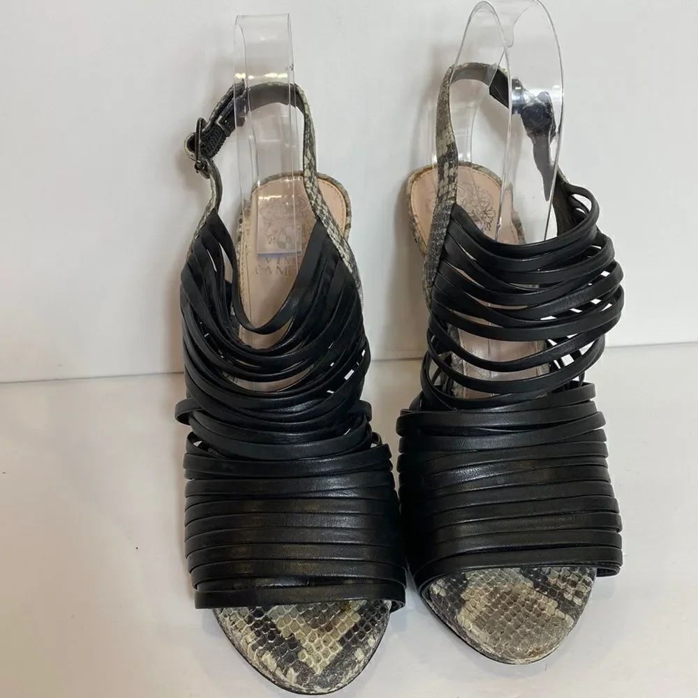 Vince Camuto black leather faux snake skin heels size 8 M